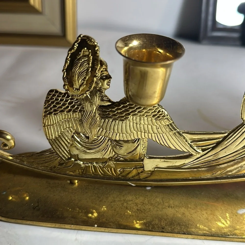 Vintage Brass Angel Trio gold Candle Holder